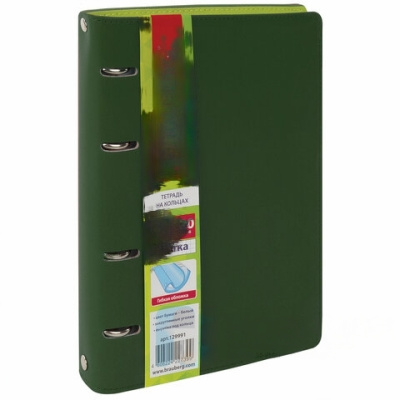 Тетрадь на кольцах А5 (180х220 мм), 120 листов, под кожу, BRAUBERG "Joy", зелёный/светло-зелёный, 129991