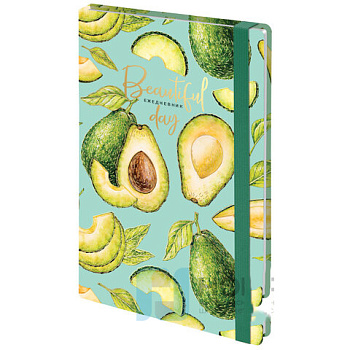 Ежедневник недатированный с резинкой А5 (145х203 мм), BRAUBERG, твердый, фольга, 128 л., "Avocado", 114563