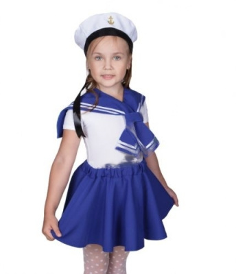 Детский карнавальный костюм Морячка (бескозырка, воротник, юбка)