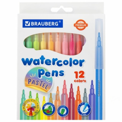 Фломастеры пастельные 12 цветов, вентилируемый колпачок BRAUBERG "PREMIUM", картонная коробка, 152197
