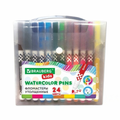 Фломастеры в портфельчике утолщенные 24 цвета, вентилируемый колпачок, BRAUBERG KIDS, 152186