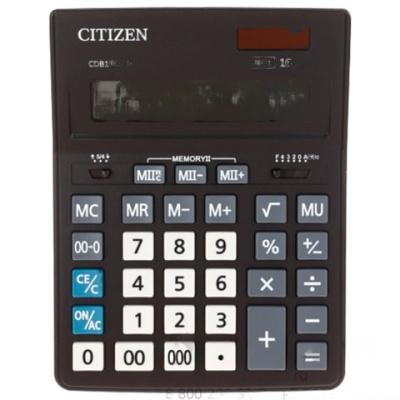 Калькулятор настольный CITIZEN BUSINESS LINE CDB1601BK (205x155 мм), 16 разрядов, двойное питание