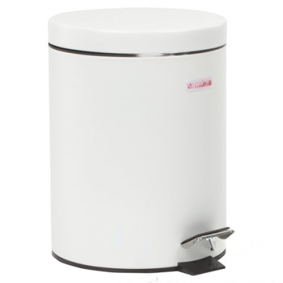 Ведро-контейнер для мусора (урна) с педалью LAIMA "Classic", 5 л, белое, глянцевое, металл, со съемным внутренним ведром, 604947