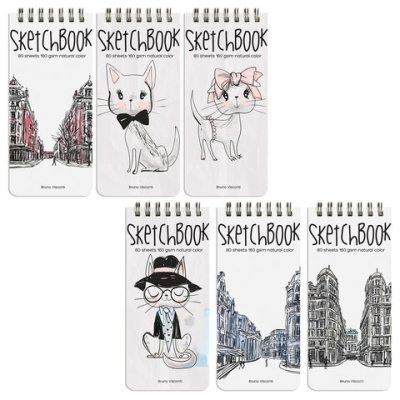 Скетчбук, белая бумага 160 г/м2, 105х220 мм, 80 л., гребень, "МИКС", 1-553/04