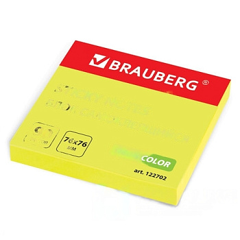 Блок самоклеящийся (стикеры), BRAUBERG, НЕОНОВЫЙ, 76х76 мм, 90 листов, желтый, 122702