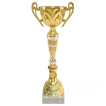 Кубок металлический (120х120х430 мм) основание мрамор, золото/серебро