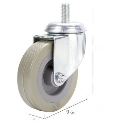 Колеса для уборочной тележки с штоком с резьбой, диаметр 75 мм, КОМПЛЕКТ 4 штуки, BRABIX, 605380